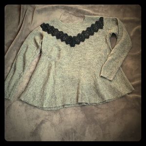 Gray Top w/ Black Lace Accent